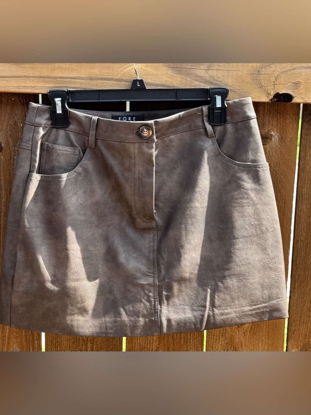 FORE Faux Leather Mini Skirt in Taupe